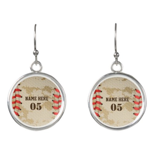 Personalized Vintage Baseball Name Number Retro Earrings