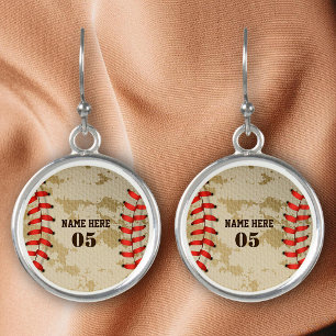 Personalized Vintage Baseball Name Number Retro Earrings