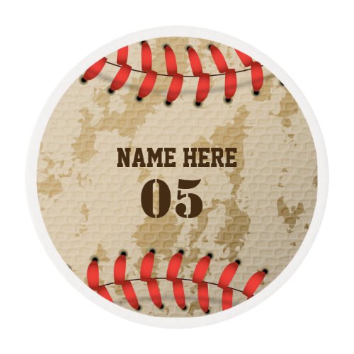 Personalized Vintage Baseball Name Number Retro Edible Frosting Rounds