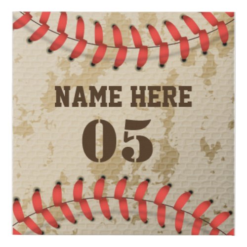 Personalized Vintage Baseball Name Number Retro Faux Canvas Print