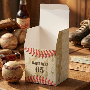 Personalized Vintage Baseball Name Number Retro Favor Boxes
