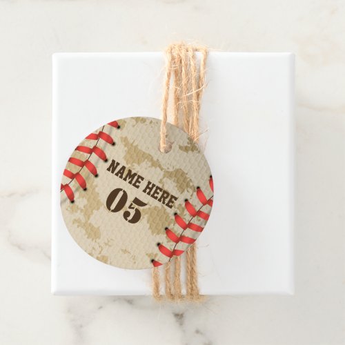 Personalized Vintage Baseball Name Number Retro Favor Tags