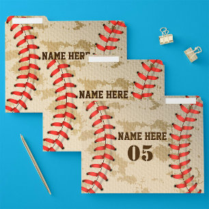 Personalized Vintage Baseball Name Number Retro File Folder