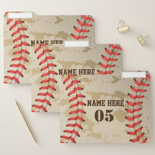 Personalized Vintage Baseball Name Number Retro File Folder