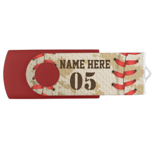 Personalized Vintage Baseball Name Number Retro Flash Drive