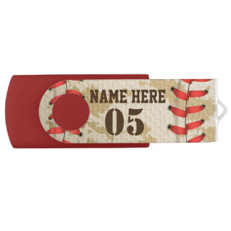 Personalized Vintage Baseball Name Number Retro Flash Drive