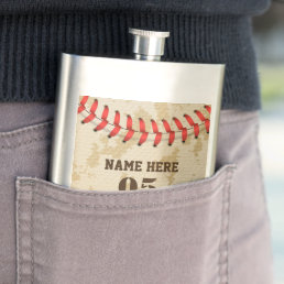 Personalized Vintage Baseball Name Number Retro Flask
