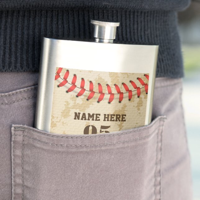 Personalized Vintage Baseball Name Number Retro Flask (In Situ)