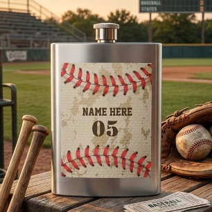 Personalized Vintage Baseball Name Number Retro Flask
