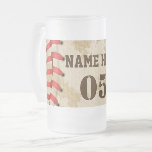 Personalized Vintage Baseball Name Number Retro Frosted Glass Beer Mug