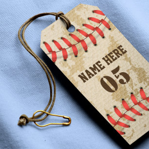 Personalized Vintage Baseball Name Number Retro Gift Tags