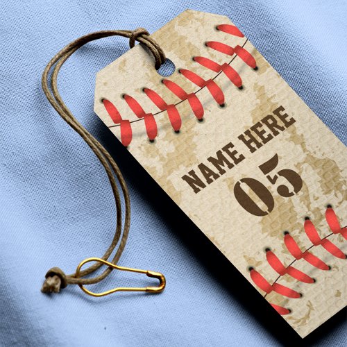 Personalized Vintage Baseball Name Number Retro Gift Tags
