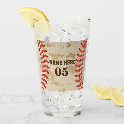 Personalized Vintage Baseball Name Number Retro Glass