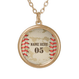Personalized Vintage Baseball Name Number Retro Gold Plated Necklace