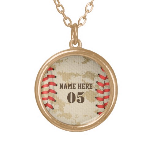 Personalized Vintage Baseball Name Number Retro Gold Plated Necklace