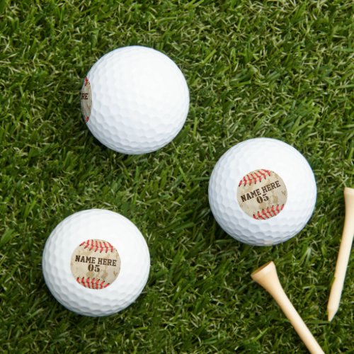 Personalized Vintage Baseball Name Number Retro Golf Balls