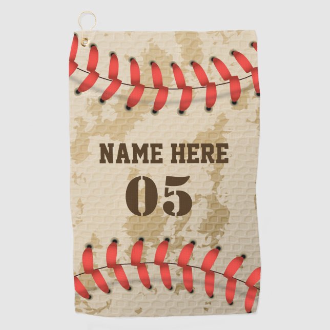 Personalized Vintage Baseball Name Number Retro Golf Towel (Front)