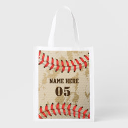 Personalized Vintage Baseball Name Number Retro Grocery Bag