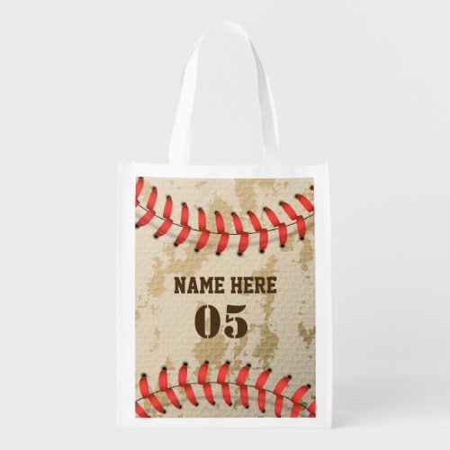 Personalized Vintage Baseball Name Number Retro Grocery Bag