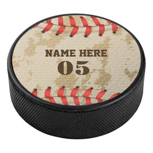 Personalized Vintage Baseball Name Number Retro Hockey Puck