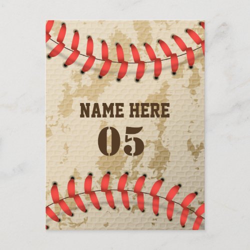 Personalized Vintage Baseball Name Number Retro Holiday Postcard