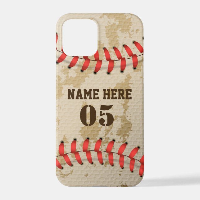 Personalized Vintage Baseball Name Number Retro iPhone Case (Back)