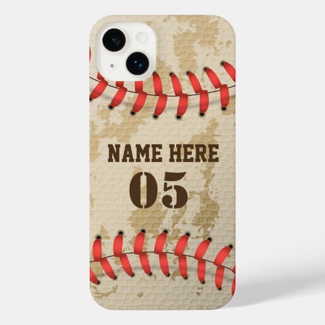 Personalized Vintage Baseball Name Number Retro iPhone Case (Back)