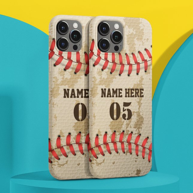 Personalized Vintage Baseball Name Number Retro iPhone Case (Creator Uploaded)