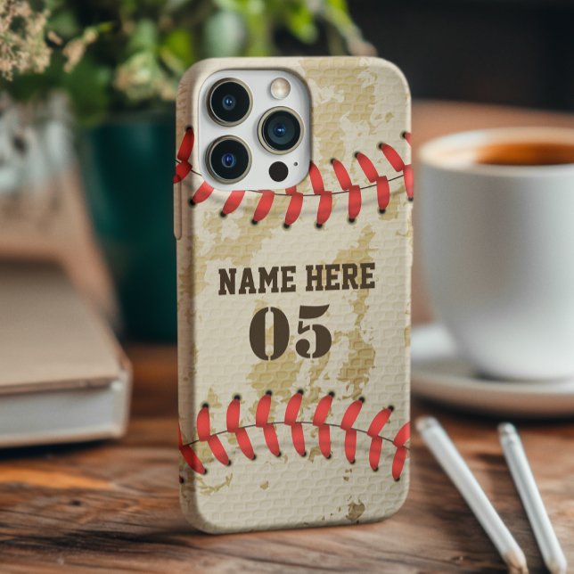 Personalized Vintage Baseball Name Number Retro iPhone Case (Creator Uploaded)