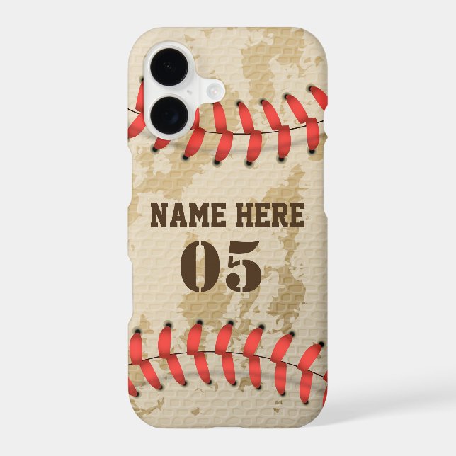 Personalized Vintage Baseball Name Number Retro iPhone Case (Back)