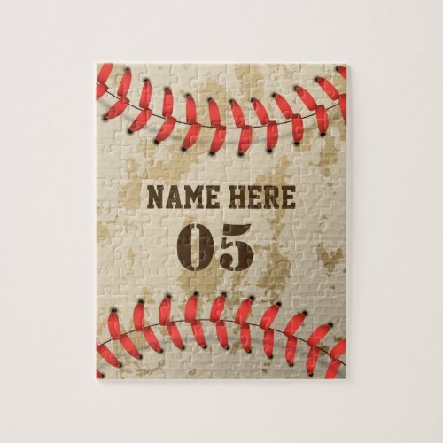 Personalized Vintage Baseball Name Number Retro Jigsaw Puzzle