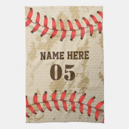 Personalized Vintage Baseball Name Number Retro Kitchen Towel