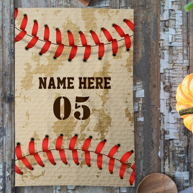 Personalized Vintage Baseball Name Number Retro Kitchen Towel (Creator Uploaded)