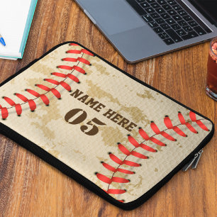 Personalized Vintage Baseball Name Number Retro Laptop Sleeve