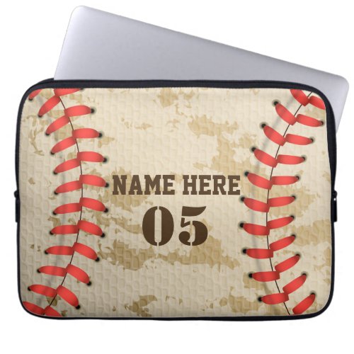 Personalized Vintage Baseball Name Number Retro Laptop Sleeve