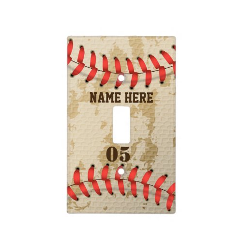 Personalized Vintage Baseball Name Number Retro Light Switch Cover