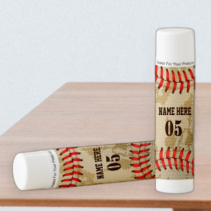 Personalized Vintage Baseball Name Number Retro Lip Balm