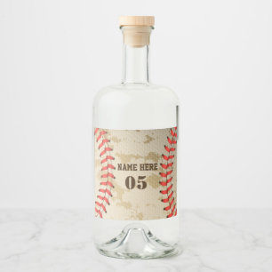 Personalized Vintage Baseball Name Number Retro Liquor Bottle Label