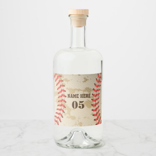 Personalized Vintage Baseball Name Number Retro Liquor Bottle Label