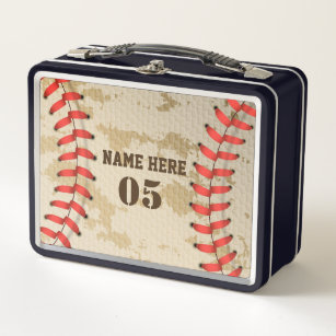 Personalized Vintage Baseball Name Number Retro Metal Lunch Box