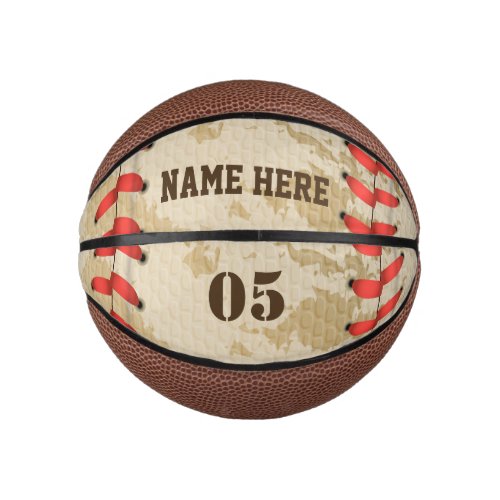Personalized Vintage Baseball Name Number Retro Mini Basketball