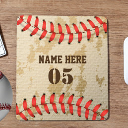 Personalized Vintage Baseball Name Number Retro Mouse Pad