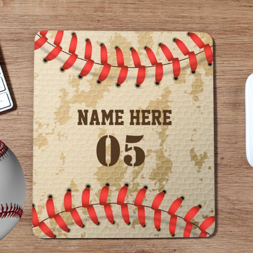 Personalized Vintage Baseball Name Number Retro Mouse Pad