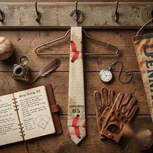 Personalized Vintage Baseball Name Number Retro Neck Tie