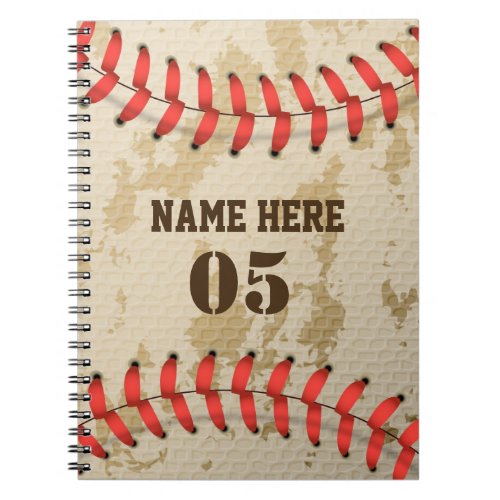 Personalized Vintage Baseball Name Number Retro Notebook