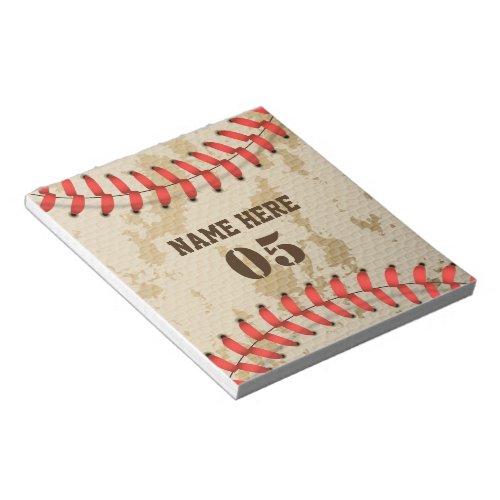 Personalized Vintage Baseball Name Number Retro Notepad
