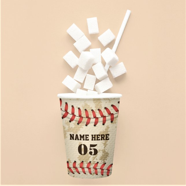 Personalized Vintage Baseball Name Number Retro Paper Cups (Creator Uploaded)