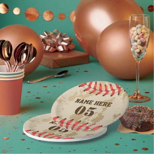 Personalized Vintage Baseball Name Number Retro Paper Plates