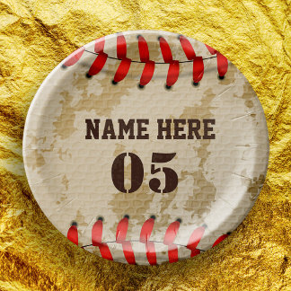 Personalized Vintage Baseball Name Number Retro Paper Plates