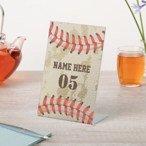 Personalized Vintage Baseball Name Number Retro Pedestal Sign